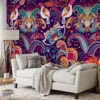 Traditional Colorful Floral Illustration with Birds Wallpaper - Oriental Style Floral Pattern with Vibrant Colors