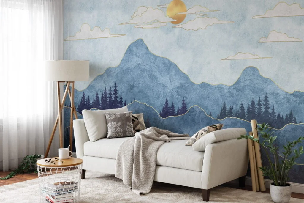 Abstract Blue Mountains with Textured Stone Wallpaper for a Modern and Chic Home Ambiance