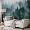 Stunning Foggy Dark Green Forest Wallpaper for a Mystical Nature-Inspired Look
