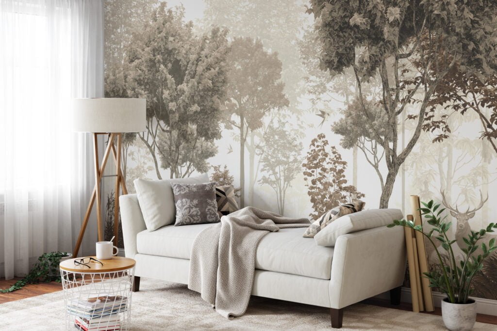 Vintage Style Forest and Deers Wall Mural for a Unique and Beautiful Interior