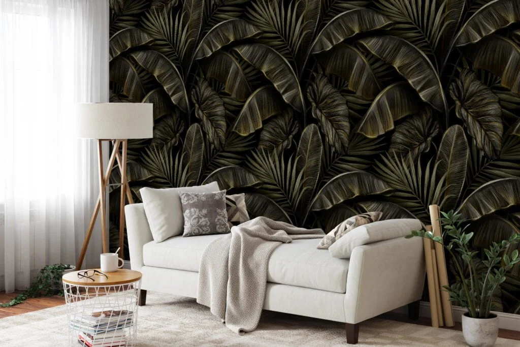 Vintage Charm Meets Tropical Beauty with Banana Leaves Pattern - Self-Adhesive Peel and Stick Dark Leaf Wallpaper for a Refreshed Bathroom or Bedroom