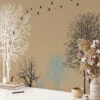Peel and Stick Minimalist Trees and Birds Wallpaper with Customizable Sizes and Removable Properties for Modern Wall Decor in Living Rooms or Bedrooms