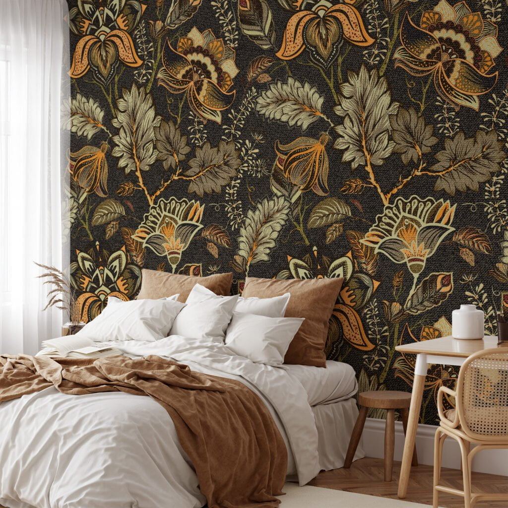 Removable and Durable Vintage Floral Wallpaper with Leaves for a Classic Look in Any Room