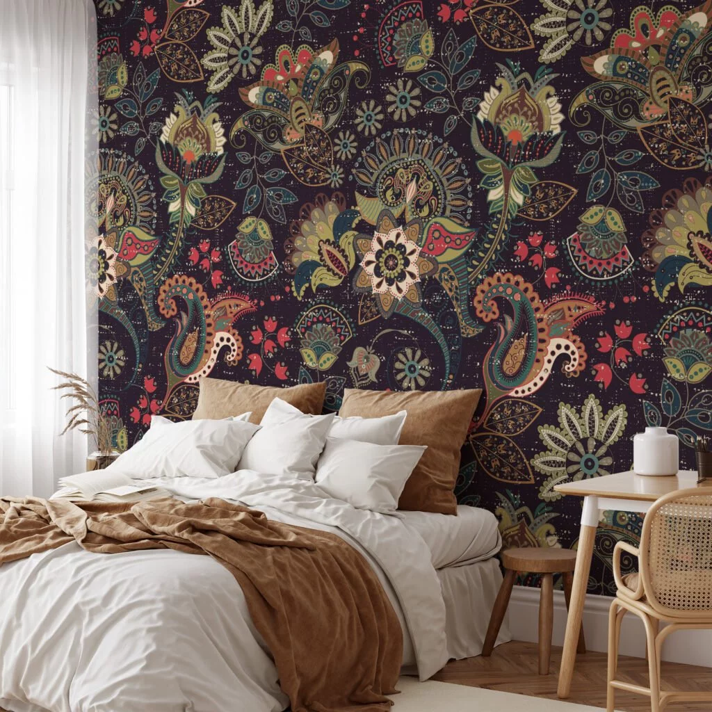Bring a Unique and Exotic Flair to Your Home with this Abstract Oriental Floral Illustration Wallpaper