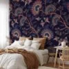 Navy Blue Floral Wallpaper - Traditional Design for a Sophisticated Aesthetic