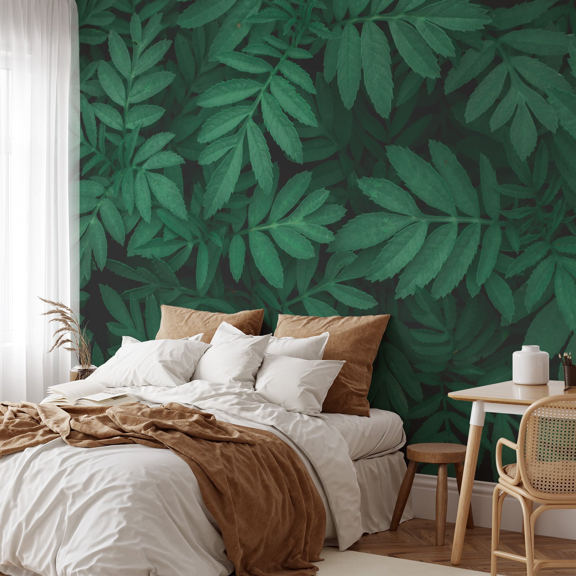 Nature-Inspired Green Leaves Pattern - Self-Adhesive Peel and Stick Botanical Wallpaper to Bring the Outdoors Inside, Removable for Easy Updating | Muralium
