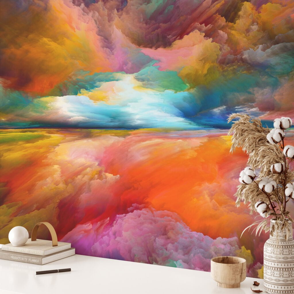 Self-Adhesive and Removable Colorful Sunset Mural Wallpaper - Perfect for a Quick Room Makeover
