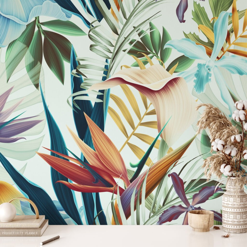 Large Tropical Floral Wallpaper, Exotic and Lush Peel and Stick Removable Wall Mural, Self Adhesive Wallpaper for a Relaxing Oasis