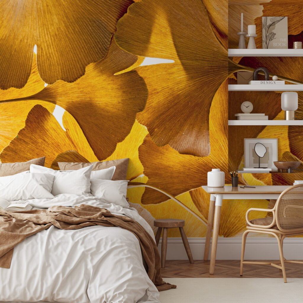 Fall Beauty Captured in Yellow Ginkgo Biloba Leaves - Self-Adhesive Peel and Stick Wallpaper for a Nature-Inspired Home