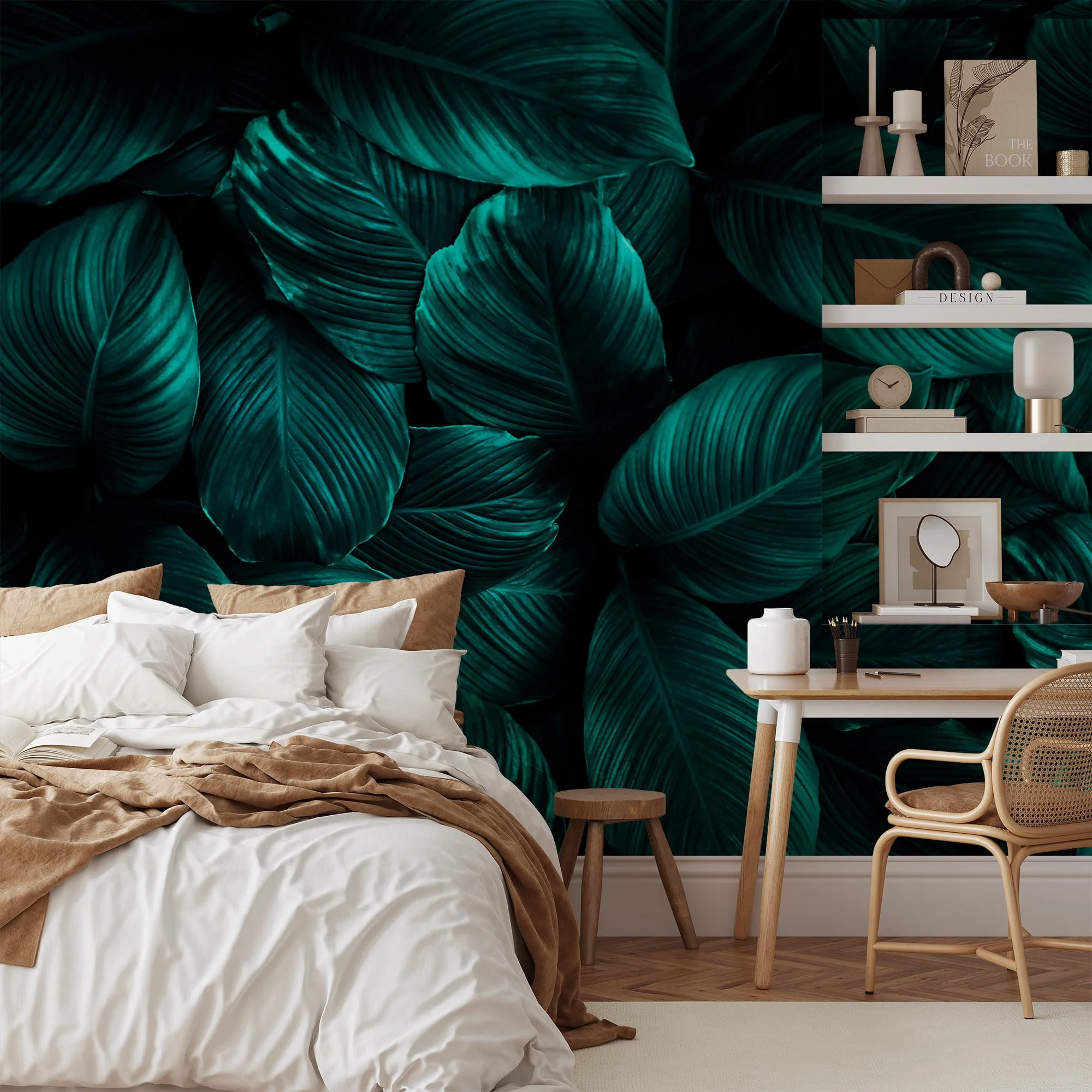 Rich and Luxurious Dark Green Cannifolium Leaves Pattern - Self-Adhesive Peel and Stick Green Nature Wallpaper with Tropical Charm