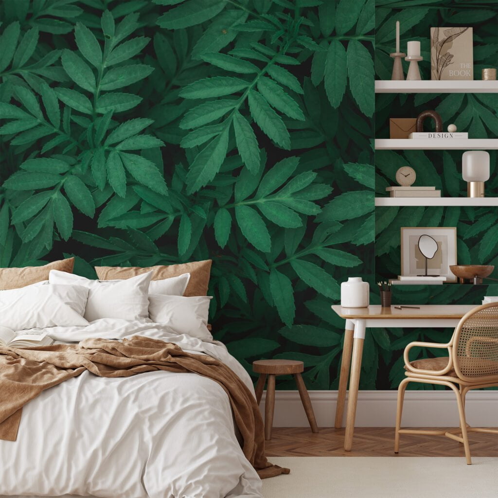 Nature-Inspired Green Leaves Pattern - Self-Adhesive Peel and Stick Botanical Wallpaper to Bring the Outdoors Inside, Removable for Easy Updating