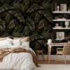 Vintage Charm Meets Tropical Beauty with Banana Leaves Pattern - Self-Adhesive Peel and Stick Dark Leaf Wallpaper for a Refreshed Bathroom or Bedroom