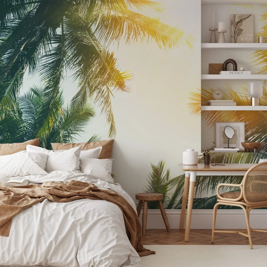 Tropical Palm Trees and Bright Sun Glare Wallpaper for a Relaxing and Exotic Atmosphere