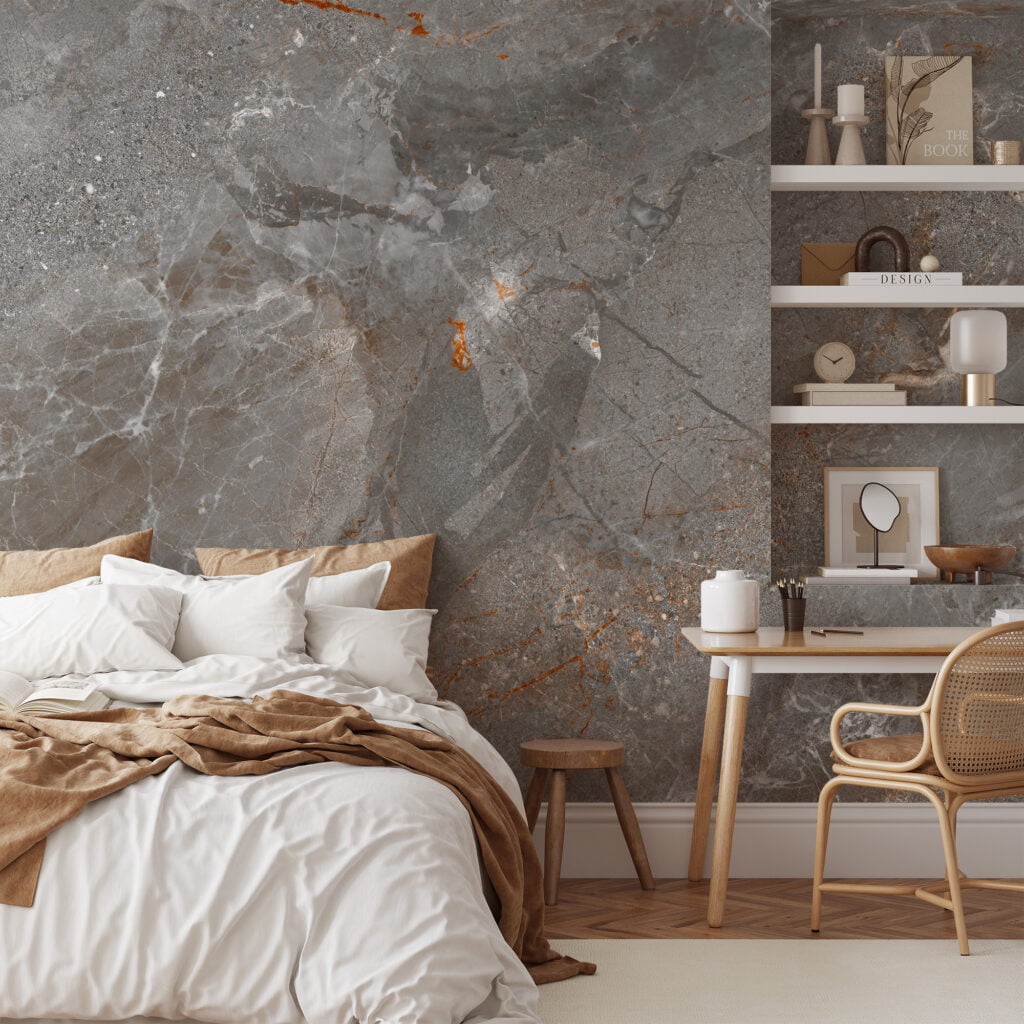 Create an Artistic Focal Point with Stone Marble Texture with Orange Cracks Wallpaper, a Peel & Stick Self Adhesive Wall Mural that Adds Vibrancy to Your Space