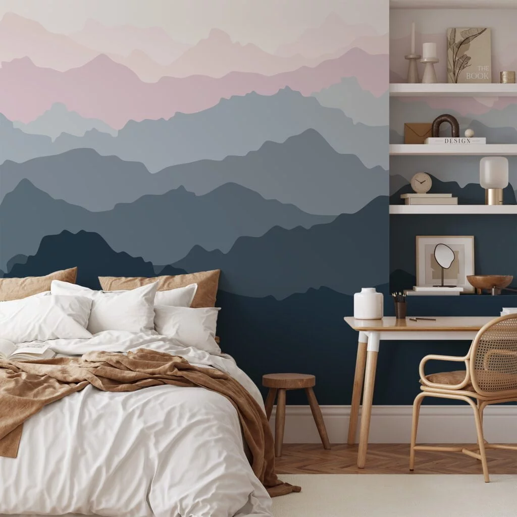 Simplistic Layered Mountains Wallpaper for a Calming and Serene Environment