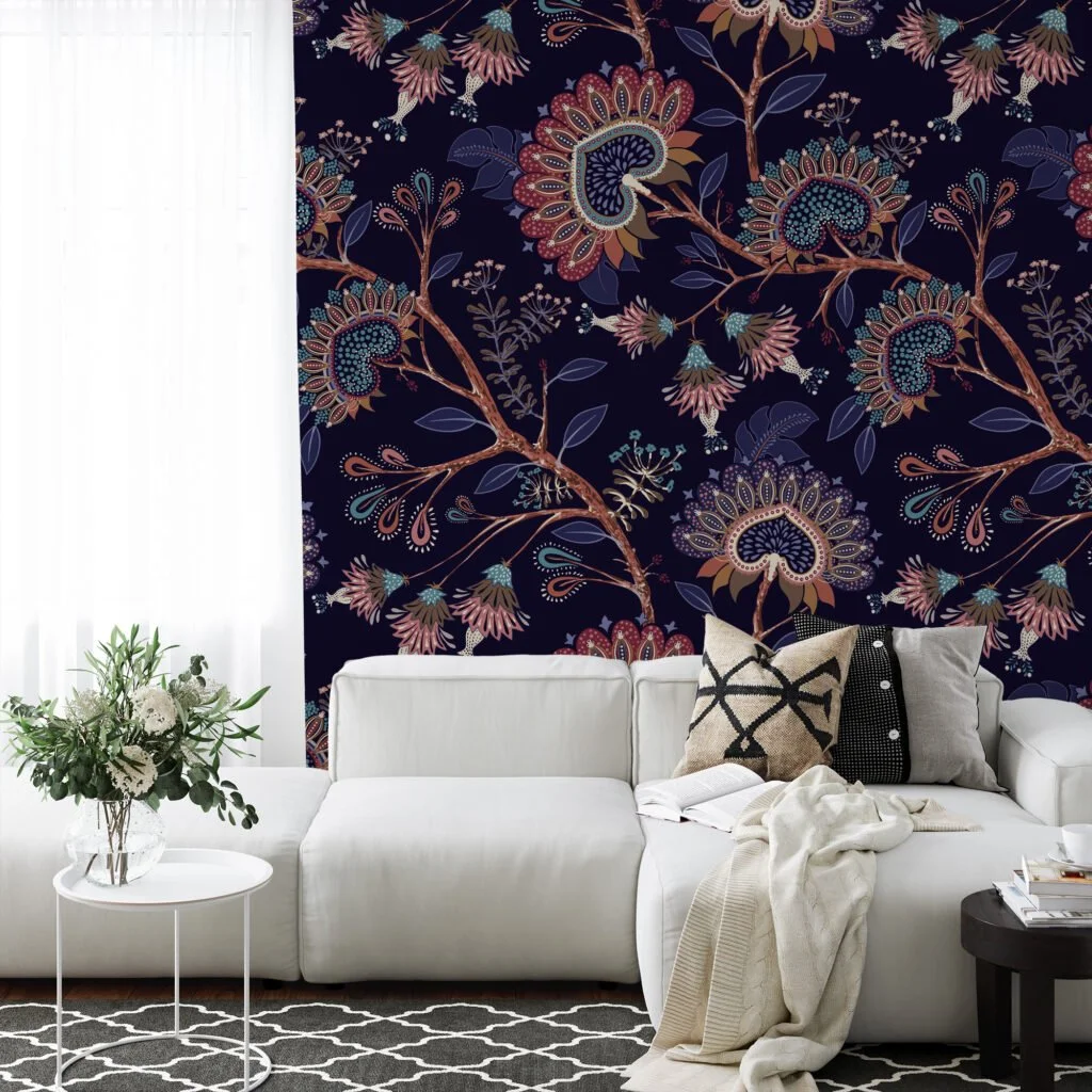 Navy Blue Floral Wallpaper - Traditional Design for a Sophisticated Aesthetic