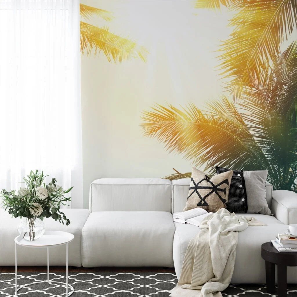 Tropical Palm Trees and Bright Sun Glare Wallpaper for a Relaxing and Exotic Atmosphere