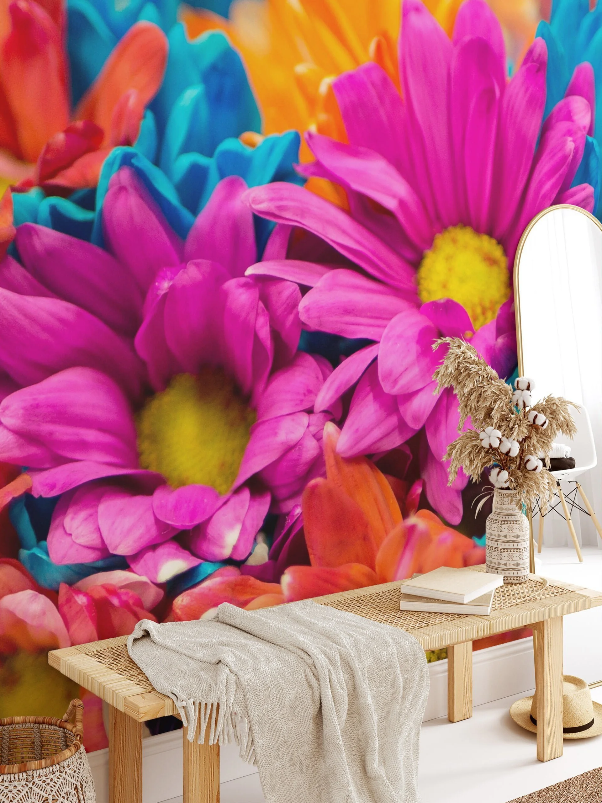 Nature-Inspired Spring Flowers Wallpaper, Peel and Stick Self Adhesive Removable Wall Mural, Colorful Floral Pattern for Modern Home Decor