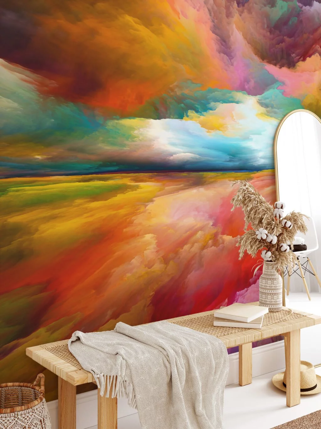 Self-Adhesive and Removable Colorful Sunset Mural Wallpaper - Perfect for a Quick Room Makeover