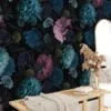 Turquoise and Pink Floral Peel and Stick Wallpaper, Self Adhesive Removable Wall Mural for Living Room, Bedroom, or Bathroom