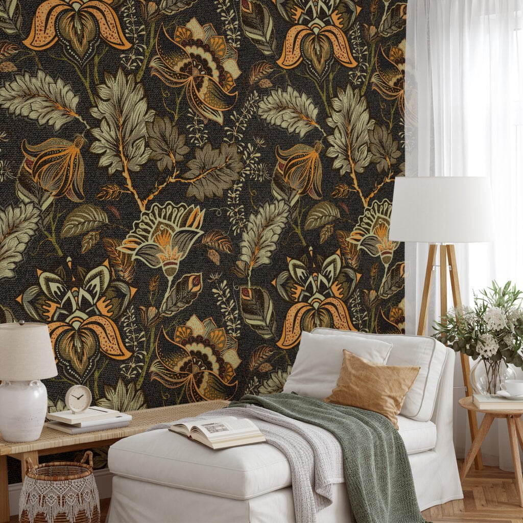 Removable and Durable Vintage Floral Wallpaper with Leaves for a Classic Look in Any Room