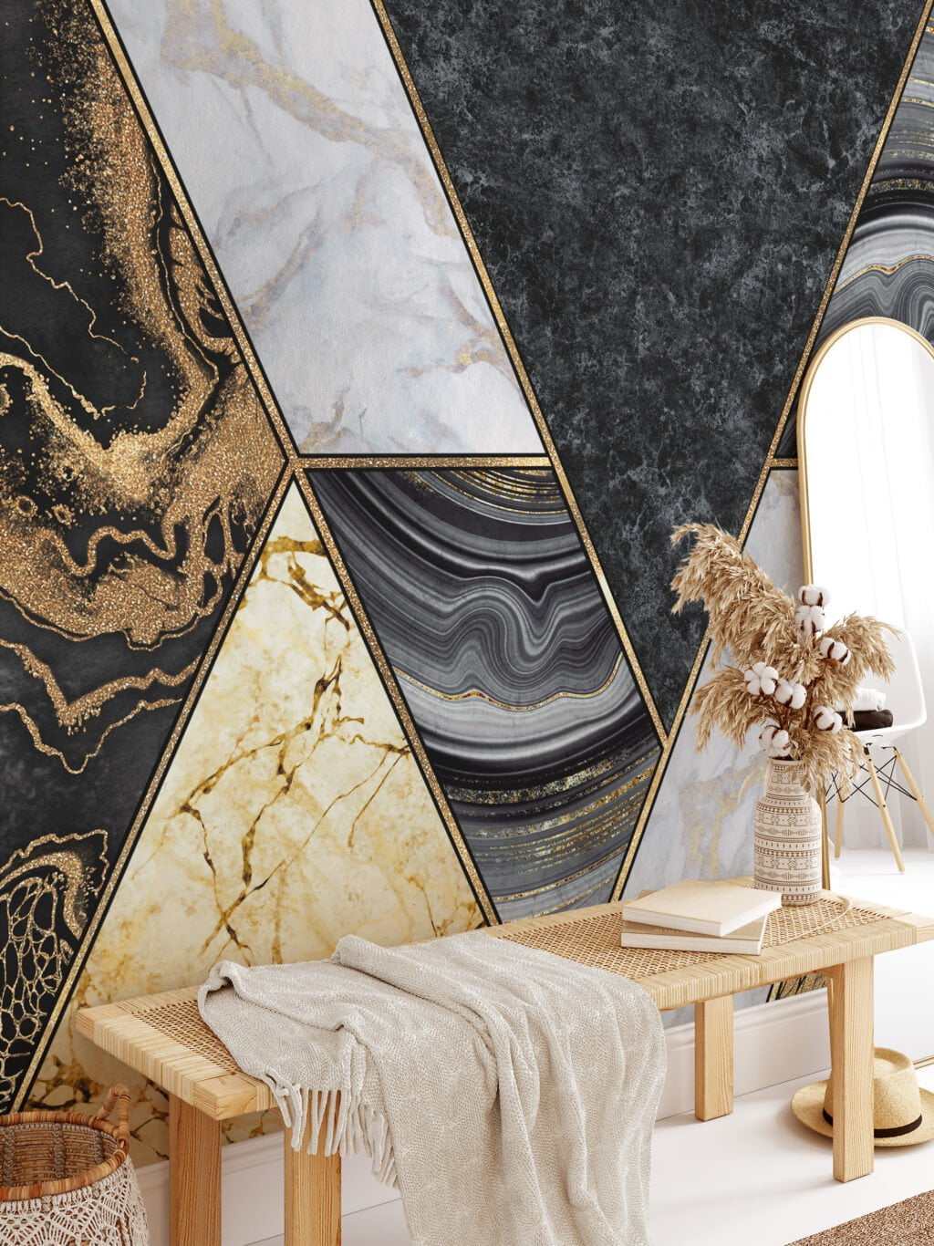 Modern Peel & Stick Black Gold Marble Pattern Wallpaper for a Chic and Stylish Home and Office Decor