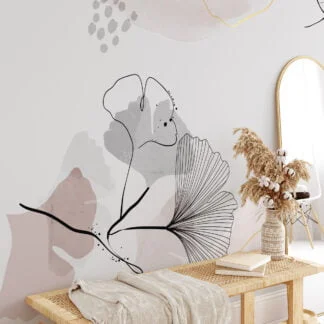 Exquisite Minimalist Grey and Nude Wallpaper with Delicate Floral Line Art for a Timeless Appeal