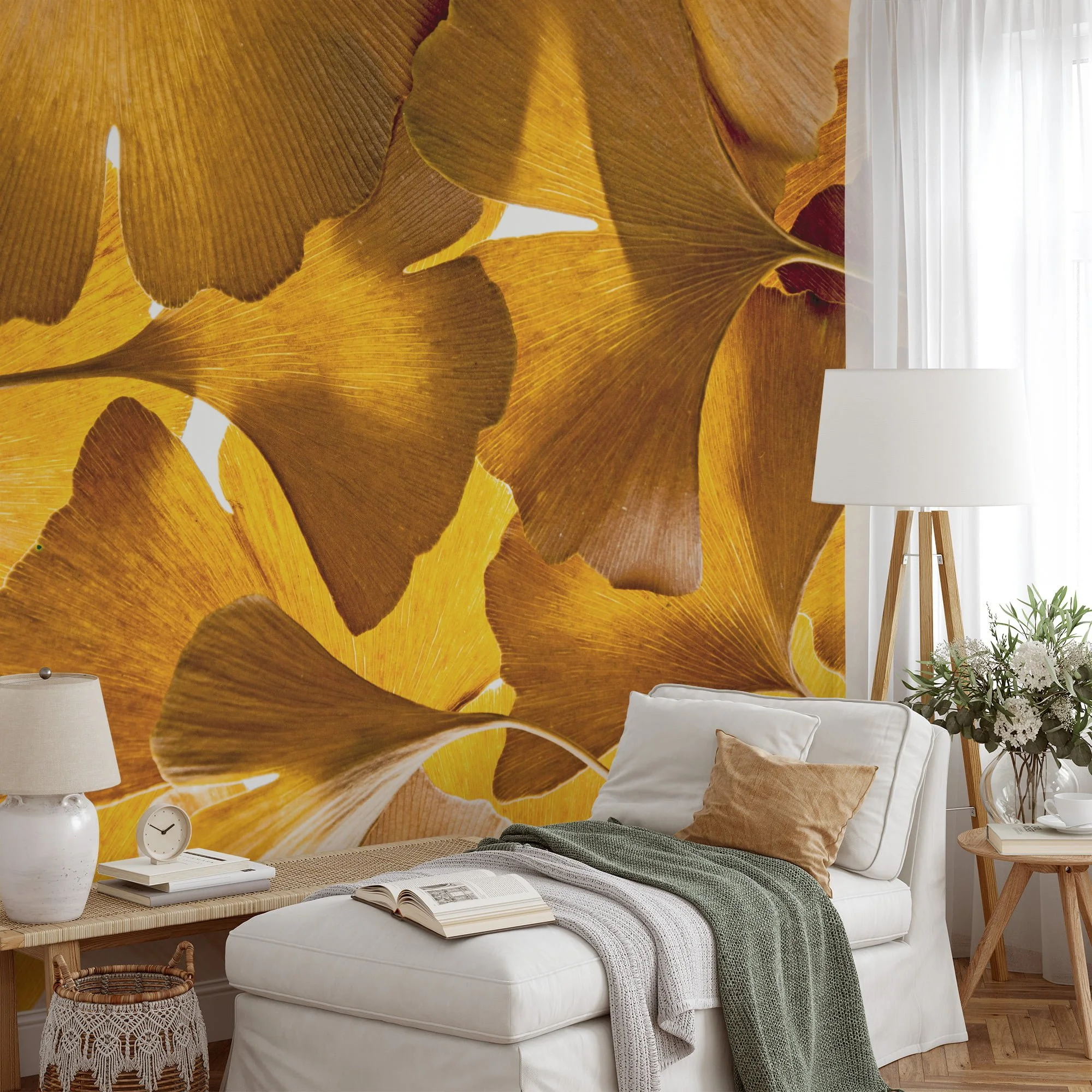 Fall Beauty Captured in Yellow Ginkgo Biloba Leaves - Self-Adhesive Peel and Stick Wallpaper for a Nature-Inspired Home