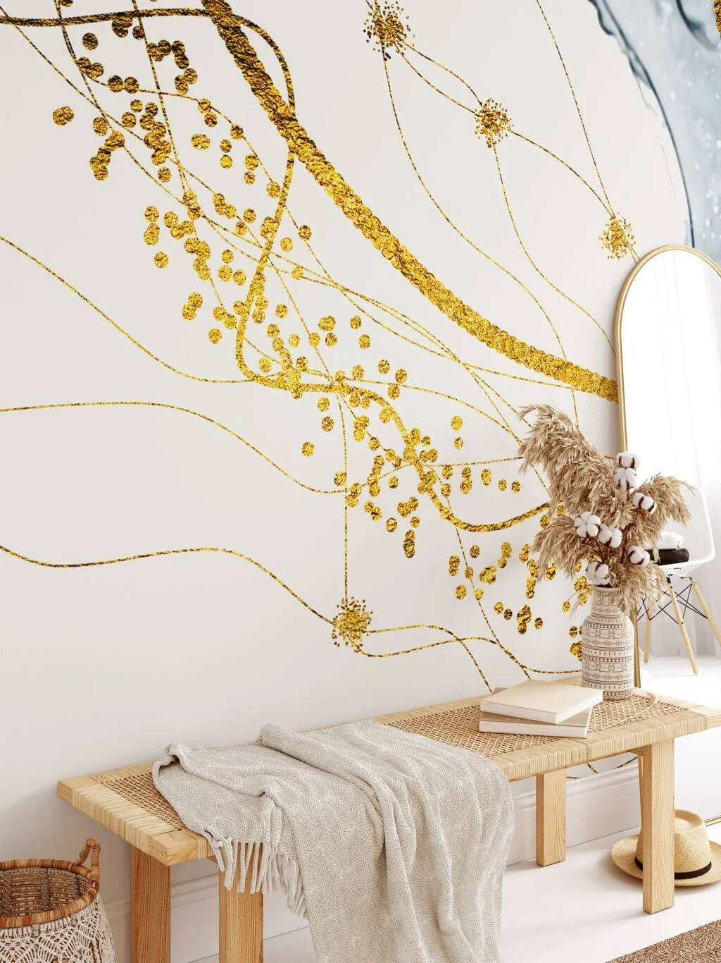 Abstract Gold Swirl Removable Wallpaper - Easy to Install Peel & Stick Mural