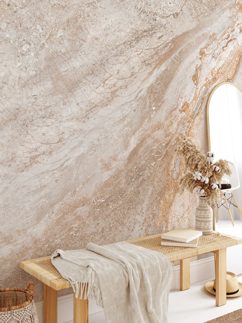 Nude Marble Stone Wall Mural - Self-Adhesive Peel & Stick Wallpaper for Natural Home Decor