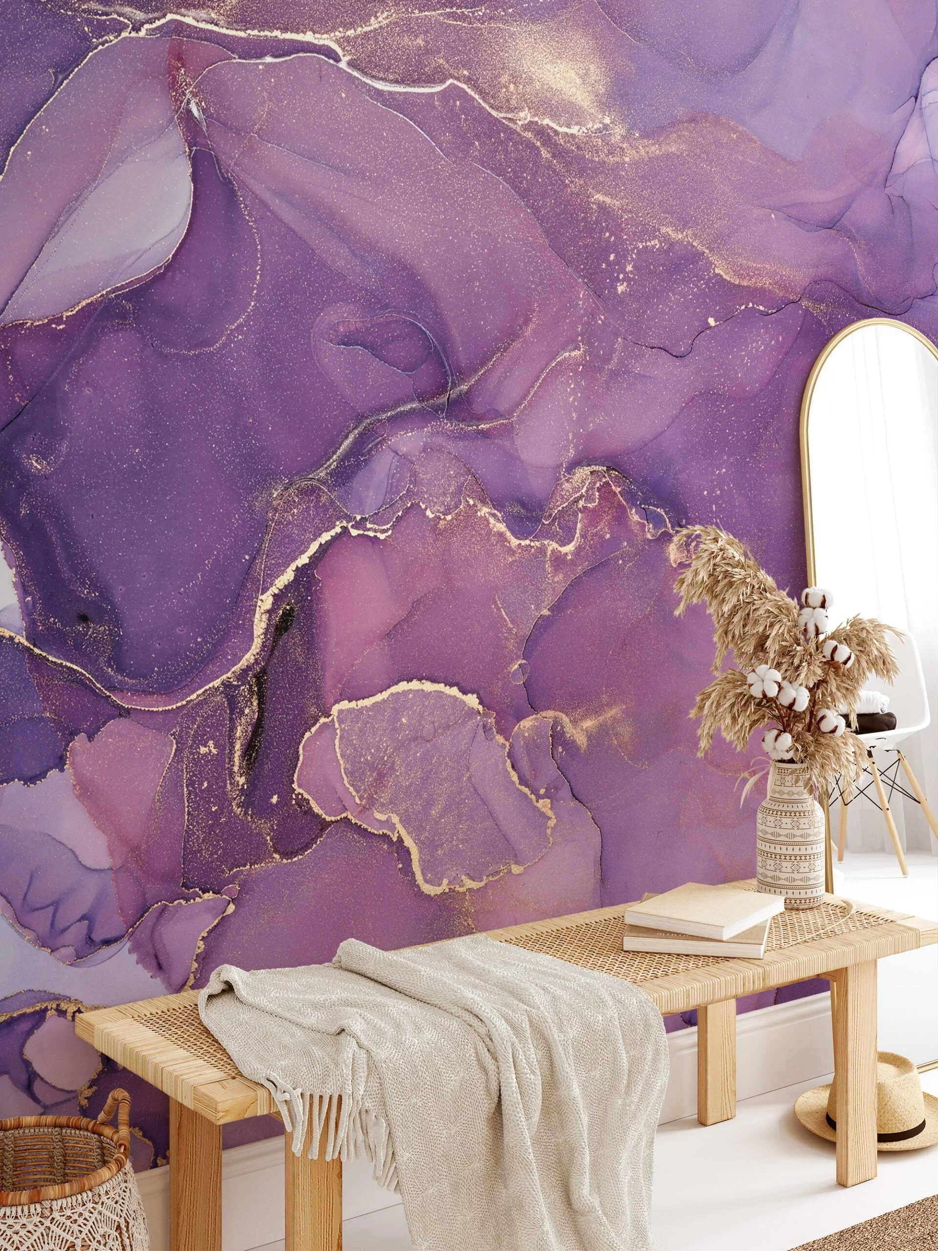 Pink and Purple Shades Marble Patterned Wallpaper - Removable Self-Adhesive Peel & Stick Wall Mural for Whimsical Home Decor