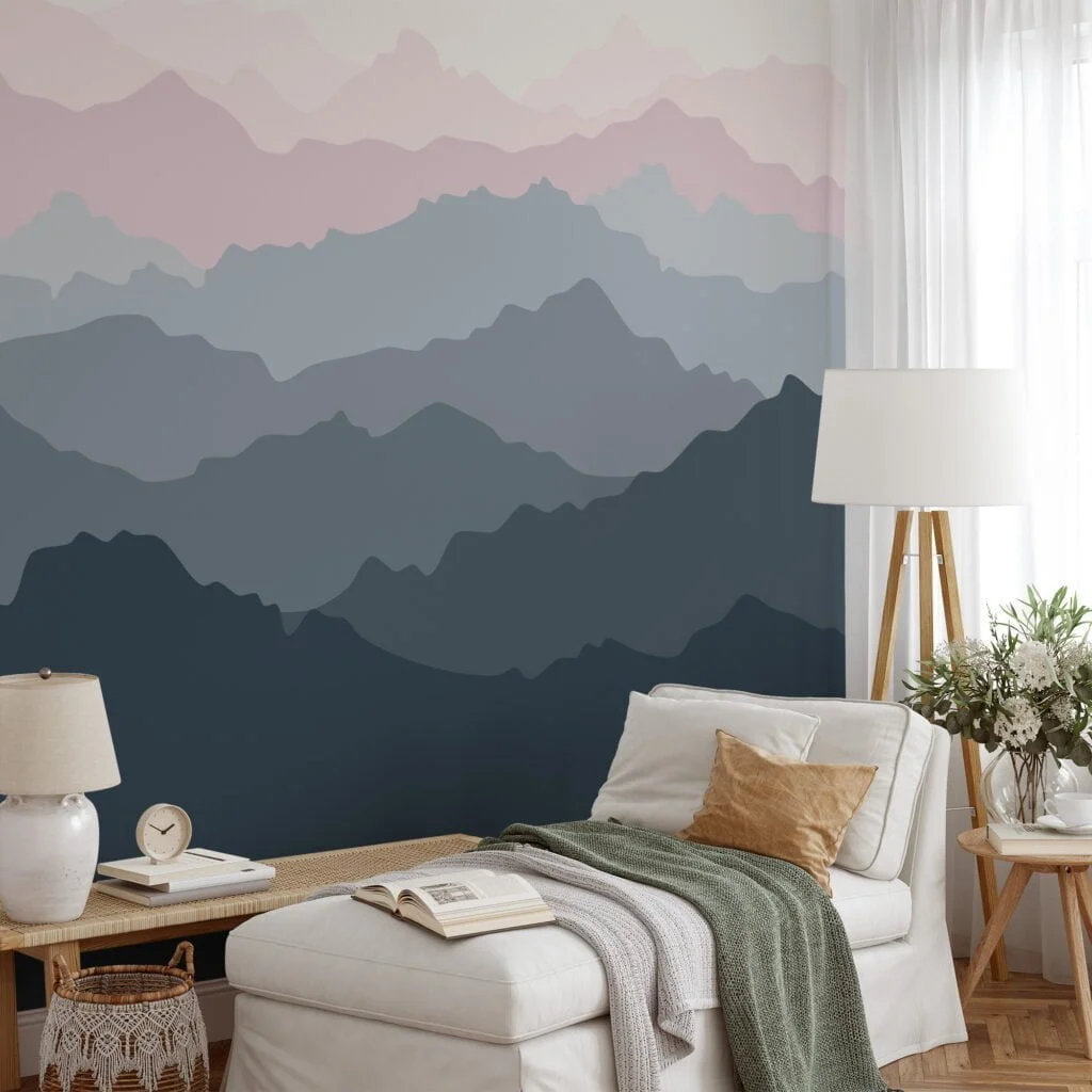 Simplistic Layered Mountains Wallpaper for a Calming and Serene Environment