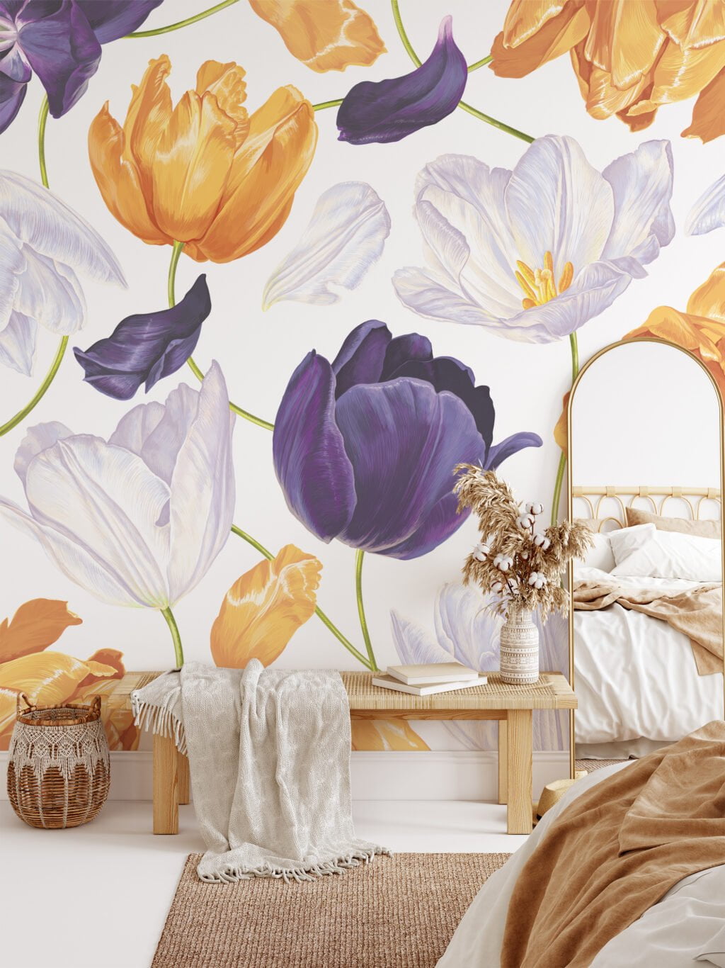 Elegant Soft Giant Peony Flowers Illustration Wallcovering for a Chic and Modern Decor