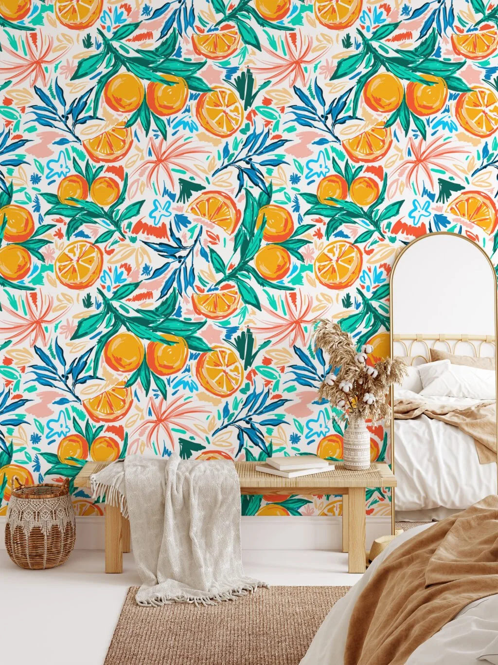 Illustrated Oranges and Tangerines Wall Mural for a Fun and Lively Atmosphere