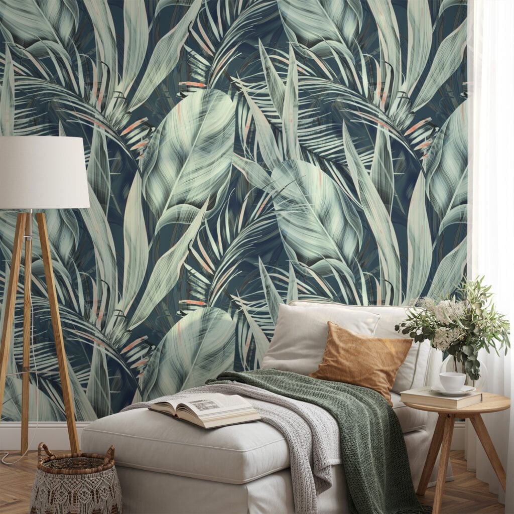 Lush Tropical Green Leaves Pattern with a Retro Botanical Flair - Self-Adhesive Peel and Stick Wallpaper for Nature Lovers