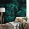 Rich and Luxurious Dark Green Cannifolium Leaves Pattern - Self-Adhesive Peel and Stick Green Nature Wallpaper with Tropical Charm