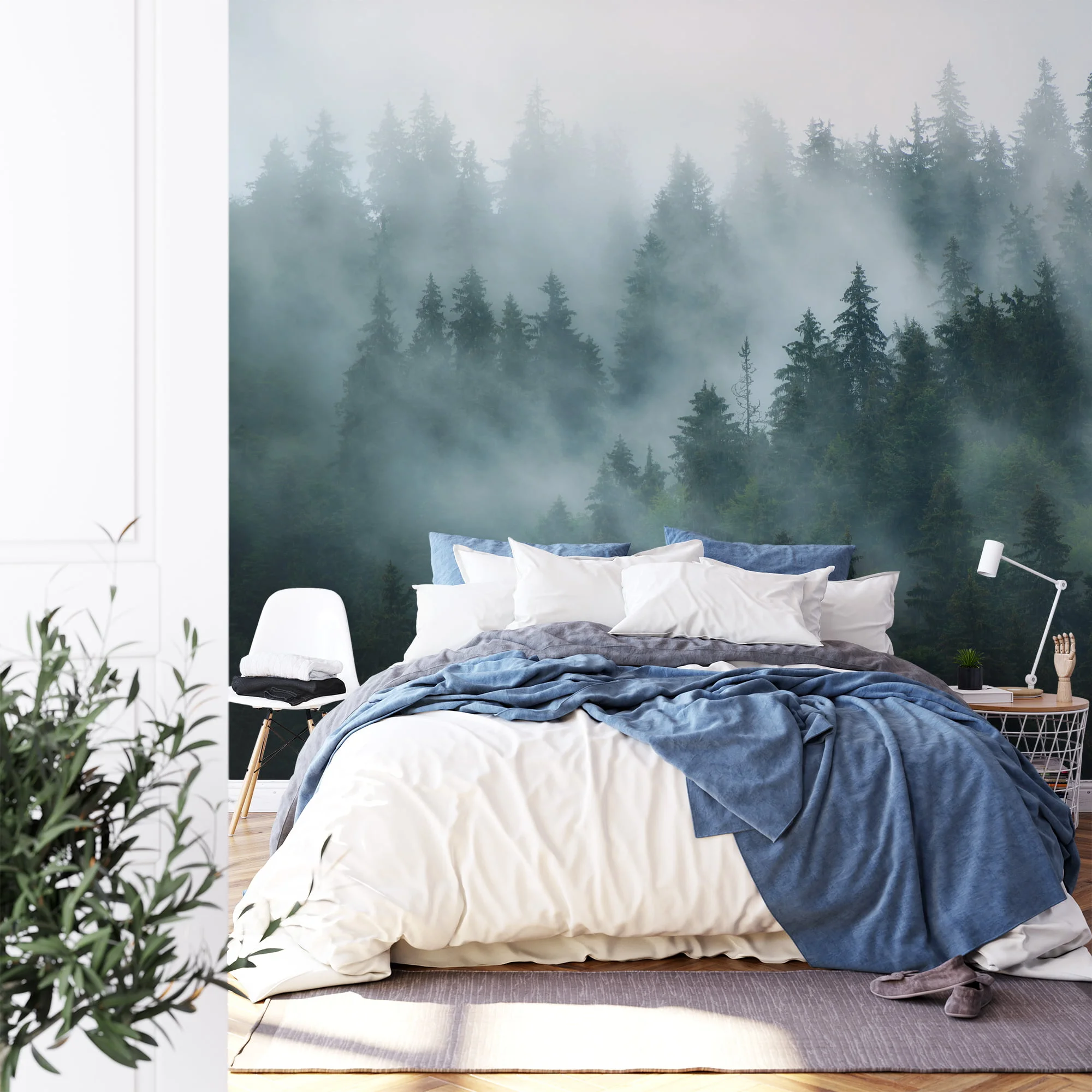 Stunning Foggy Dark Green Forest Wallpaper for a Mystical Nature-Inspired Look