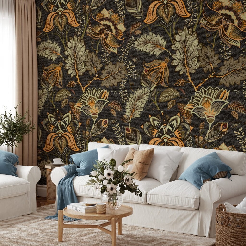 Removable and Durable Vintage Floral Wallpaper with Leaves for a Classic Look in Any Room