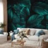 Rich and Luxurious Dark Green Cannifolium Leaves Pattern - Self-Adhesive Peel and Stick Green Nature Wallpaper with Tropical Charm