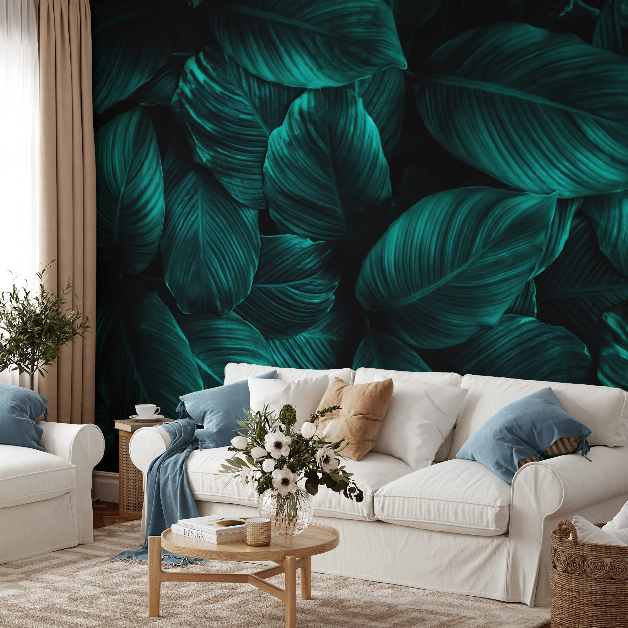 Rich and Luxurious Dark Green Cannifolium Leaves Pattern - Self-Adhesive Peel and Stick Green Nature Wallpaper with Tropical Charm