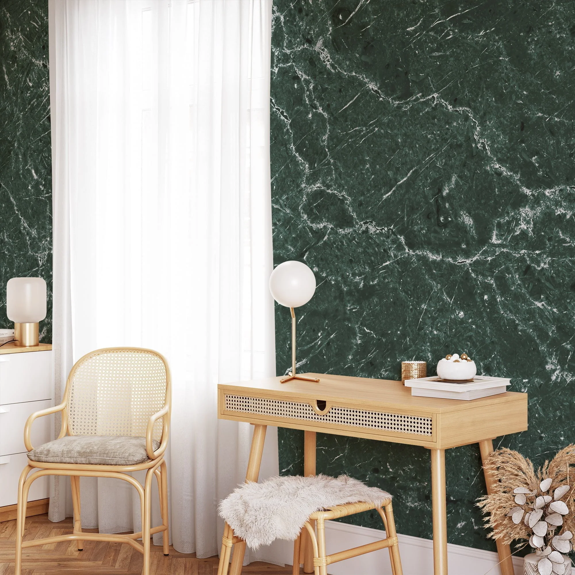 Dark Green Stone Marble Texture Wallpaper, a Removable Wall Mural That Captures the Essence of Luxury and Sophistication - Image 2