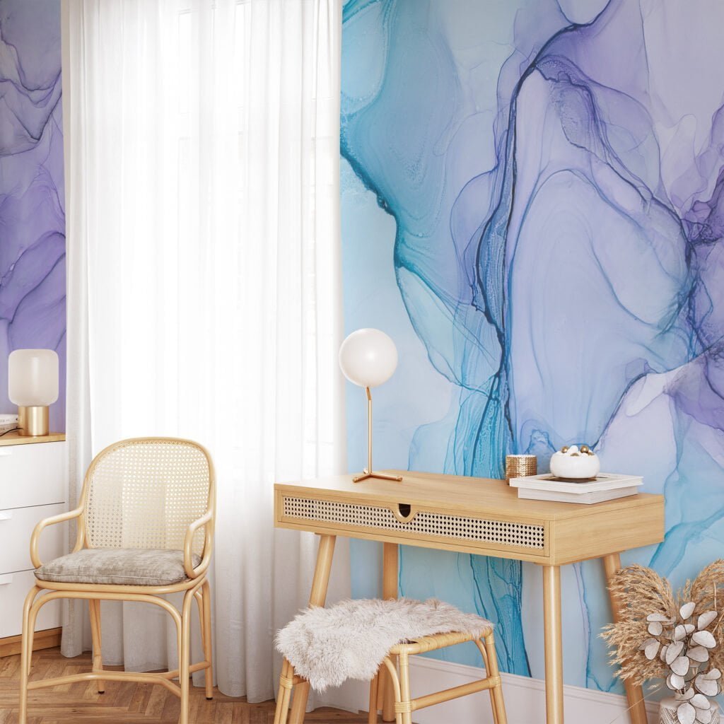 Mesmerizing Purple, Blue and Green Ink in Water Wallpaper for a Serene and Calming Ambiance