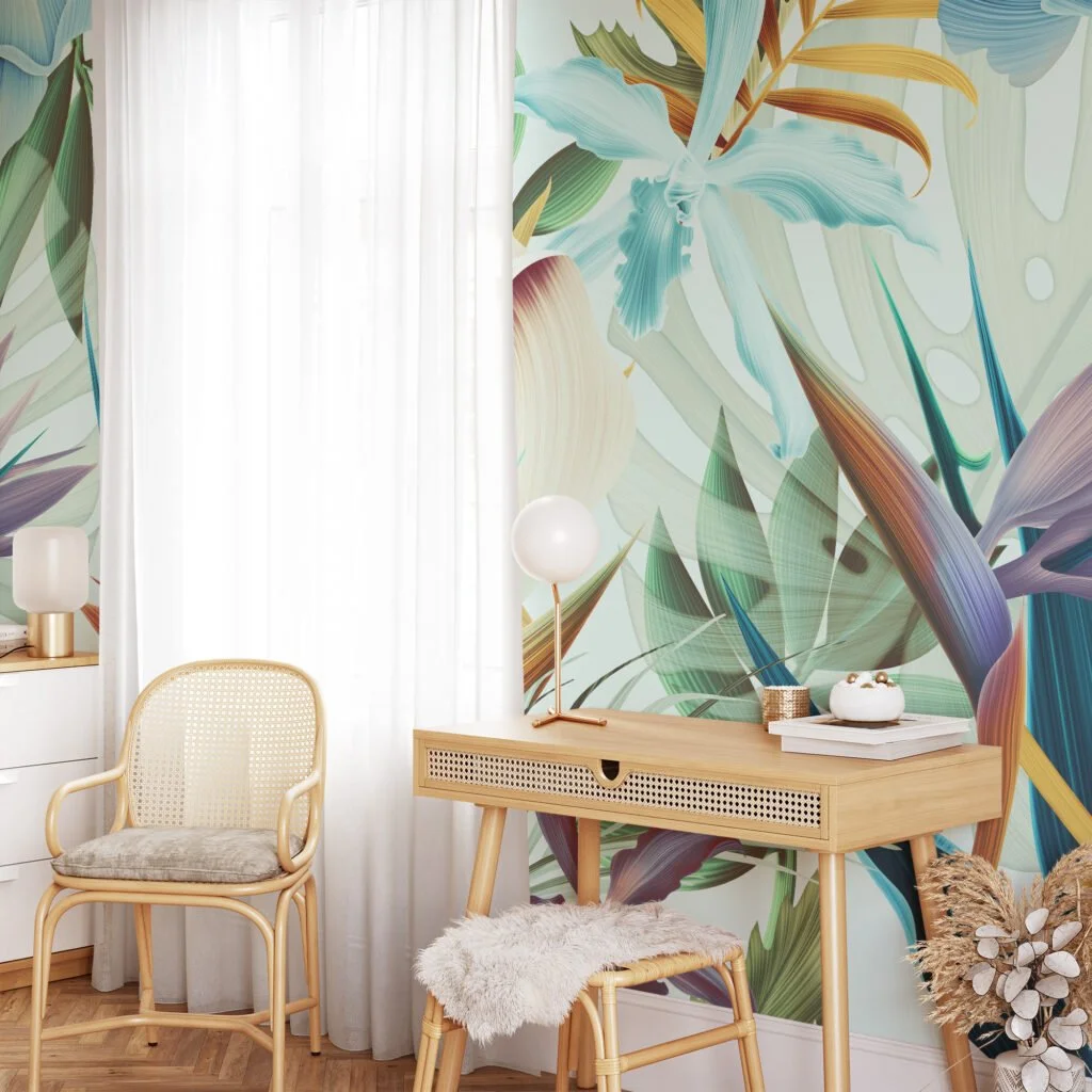 Large Tropical Floral Wallpaper, Exotic and Lush Peel and Stick Removable Wall Mural, Self Adhesive Wallpaper for a Relaxing Oasis