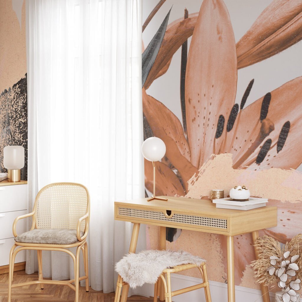 Soft Peach Flower Wallpaper, Peel and Stick Self Adhesive Removable Wall Mural, A Beautiful Addition to Your Living Room
