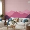 Minimalistic Abstract Mountains Wallpaper with Pink and Purple Hues for a Contemporary and Chic Home Decor