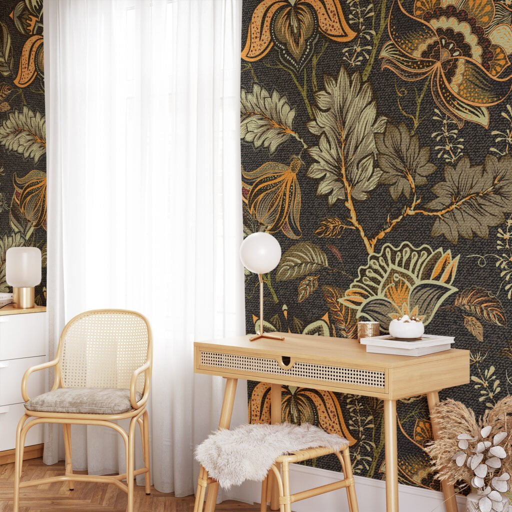 Removable and Durable Vintage Floral Wallpaper with Leaves for a Classic Look in Any Room