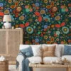 Colorful Flowers in Traditional Style Wallpaper - Floral Illustration with Multiple Colors and Textures Wall Mural