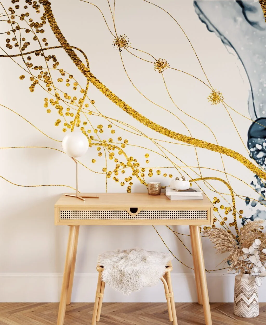 Abstract Gold Swirl Removable Wallpaper - Easy to Install Peel & Stick Mural