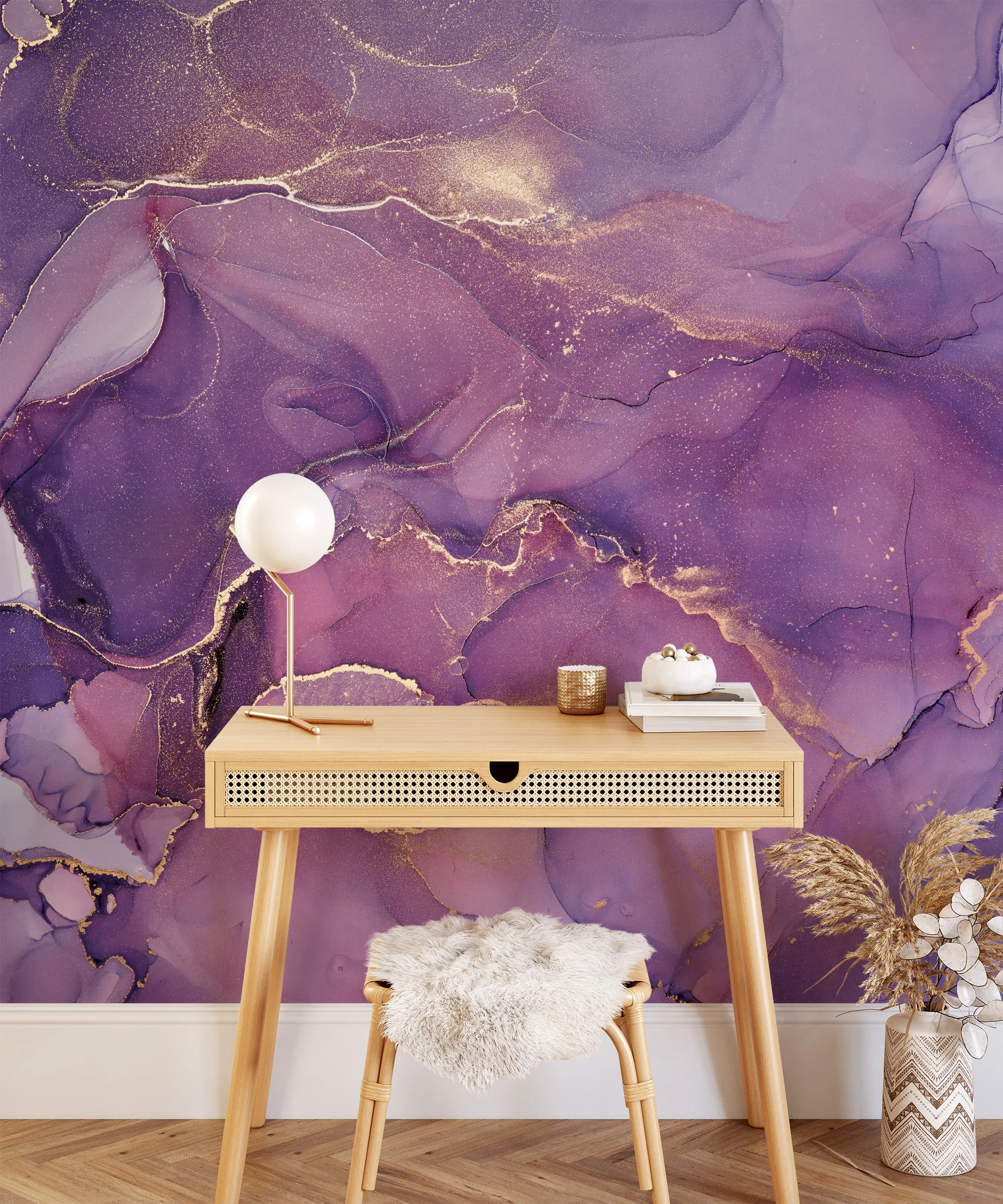 Pink and Purple Shades Marble Patterned Wallpaper - Removable Self-Adhesive Peel & Stick Wall Mural for Whimsical Home Decor