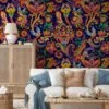 Create a Traditional and Colorful Atmosphere with Our Floral Illustration Wallpaper - Peel and Stick, Self-Adhesive, Durable, Modern Wallpaper